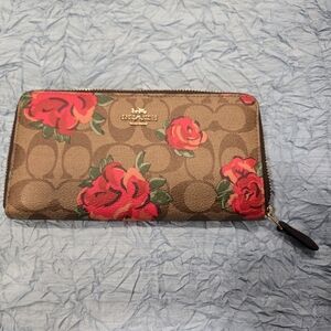 Coach Tan and Red Rose Wallet